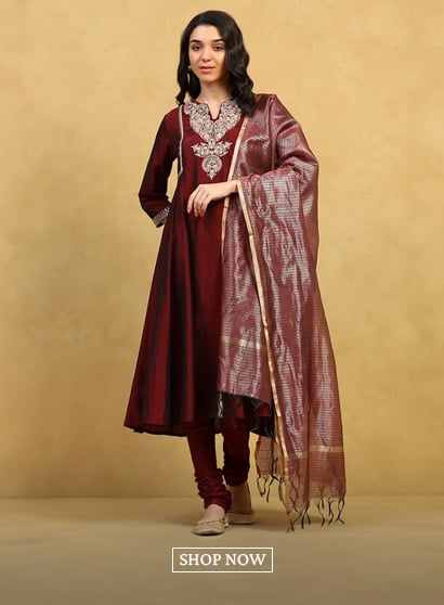 Green-Maroon Polyester Blend Solid Kalidar Suit Set