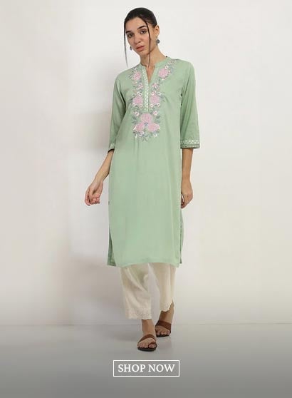 Sage Green Floral Straight Kurta