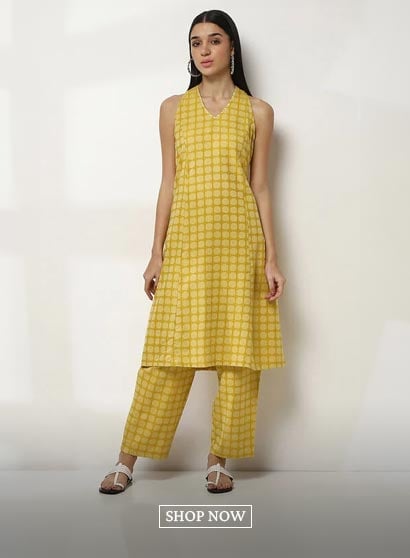 Lime Green Cotton Printed A-line Co-ord Set