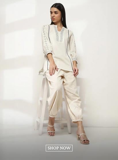 Ivory Cotton Blend Solid Pants