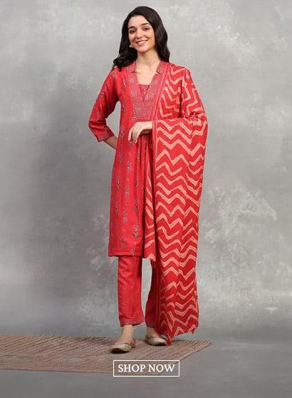 Red Viscose Straight Set