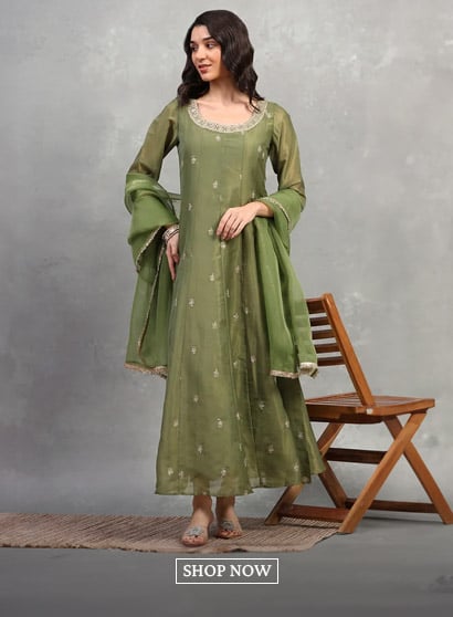 Green Tissue Solid Anarkali Dress
