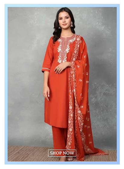 Brown Cotton Straight Suit Sets