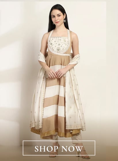White and Golden Tiered Anarkali Suit Set