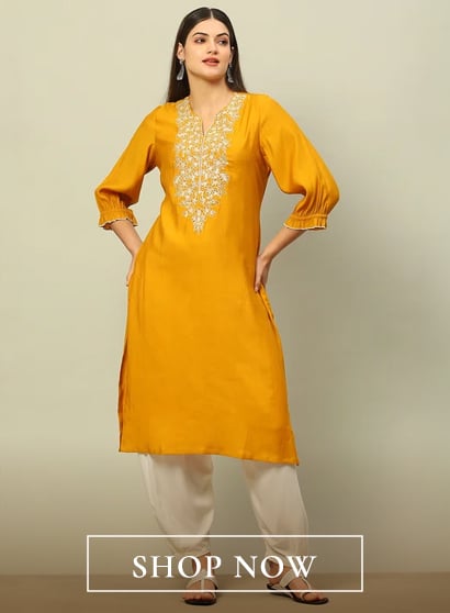 Yellow Viscose Blend Straight Kurta