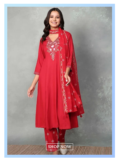 Red Embroidered Kalidar Suit Set