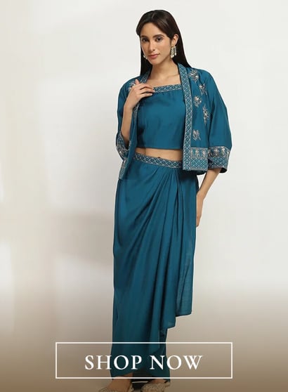 Teal Viscose Blend Skirt Set