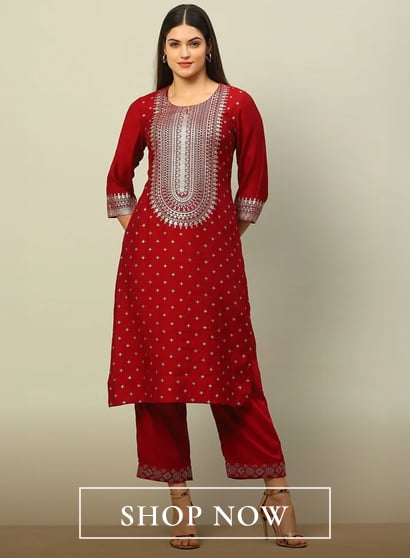 Red Viscose Blend Printed Straight Kurta
