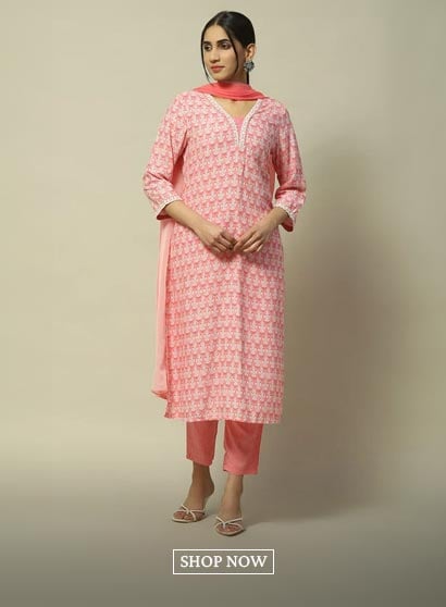 Pink Poly Chiffon Straight Suit Set