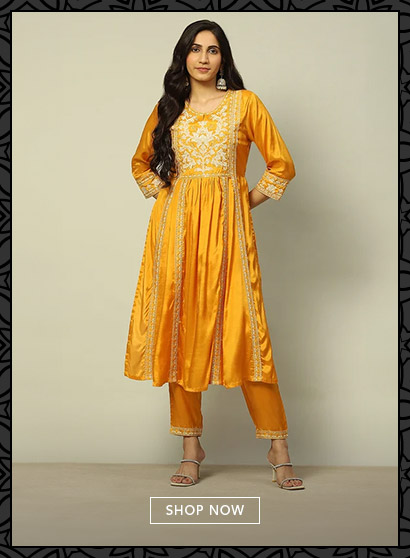Mustard Yellow Viscose Shantoon Pleated Festive Kurta Set