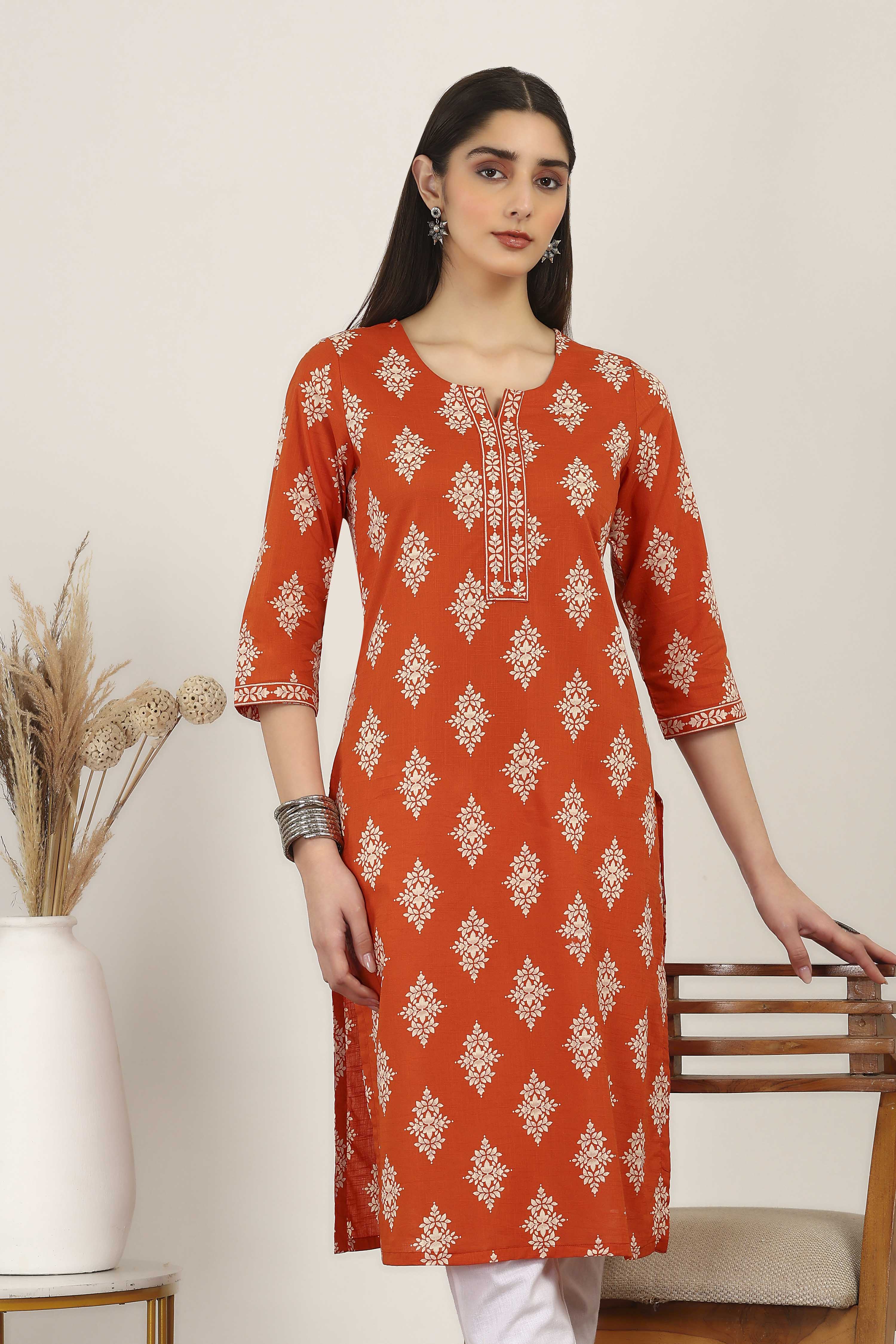 Brown Cotton Straight Kurtas image number 5