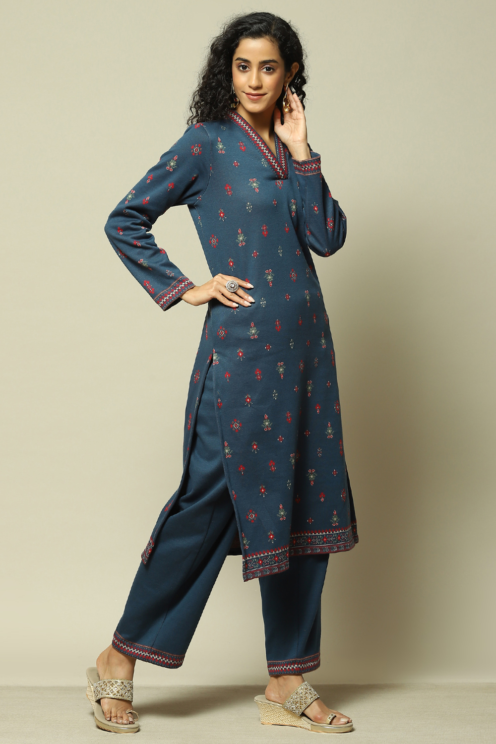 Deep Red Jacquard Straight Printed Kurta Palazzo Suit Set image number 5