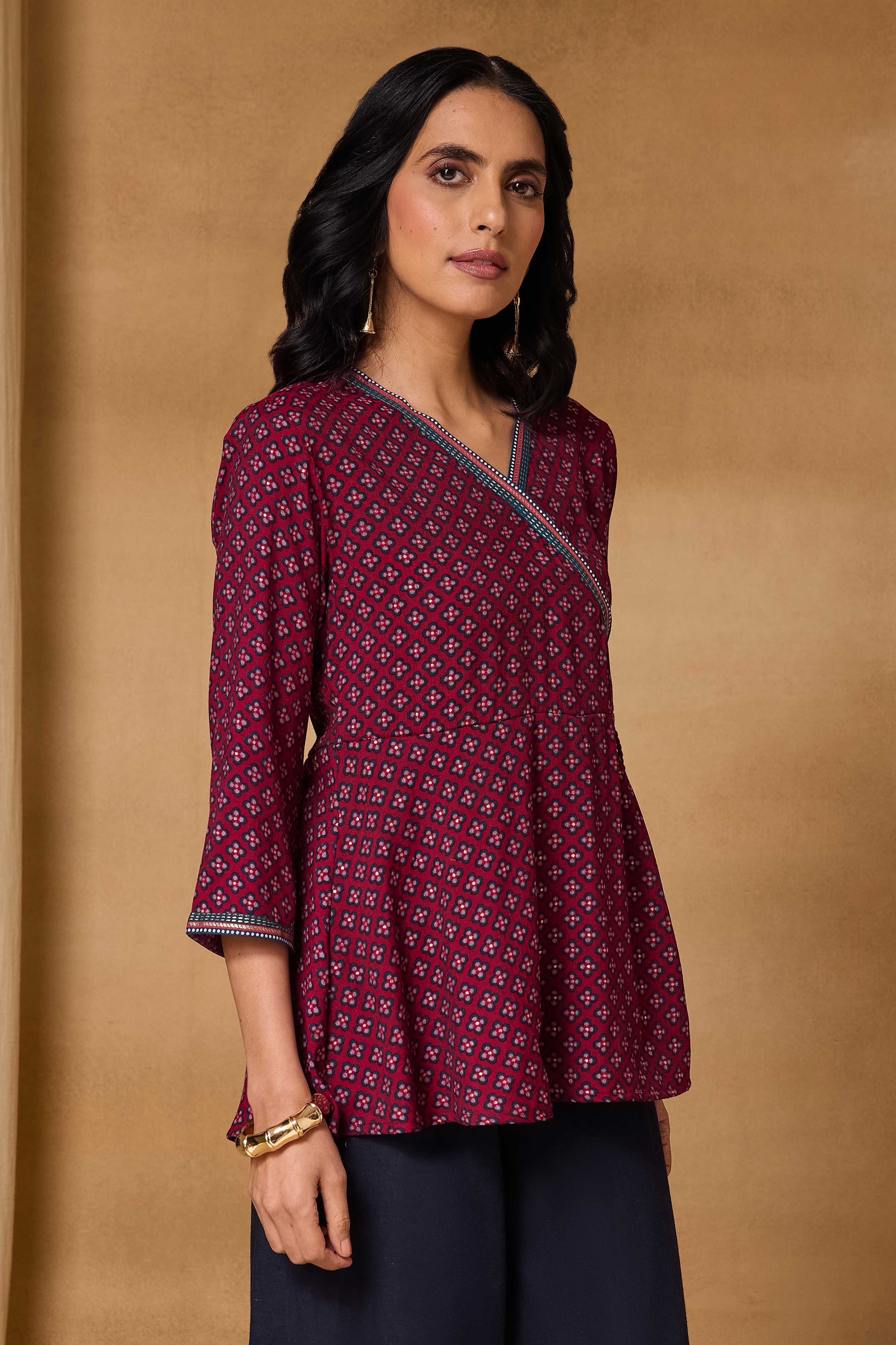 Red Viscose Blend Regular Printed Top image number 5