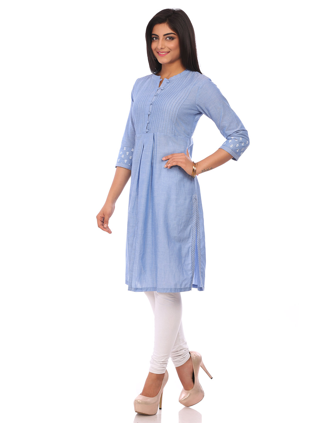 Blue Cotton Straight Kurta image number 2