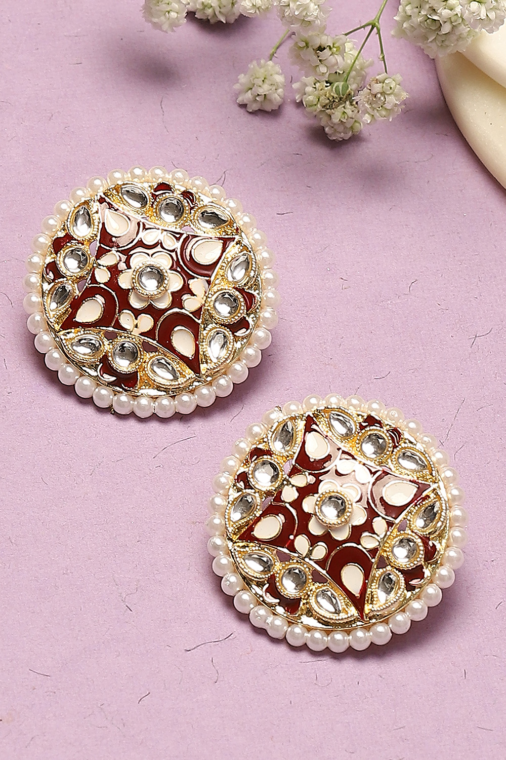 Maroon Alloy Earrings image number 0