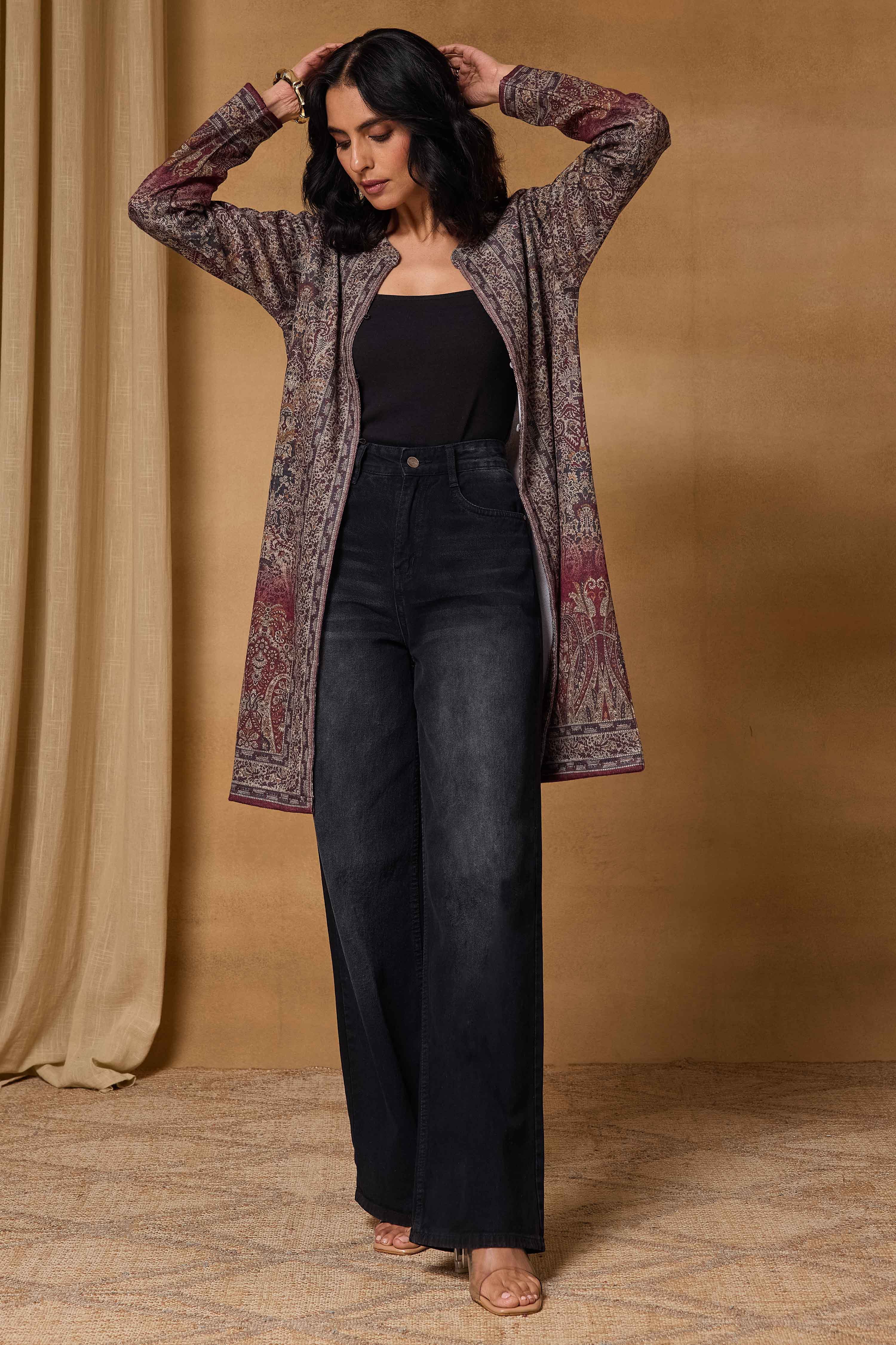 Maroon Polyester Regular Printed Cape image number 8