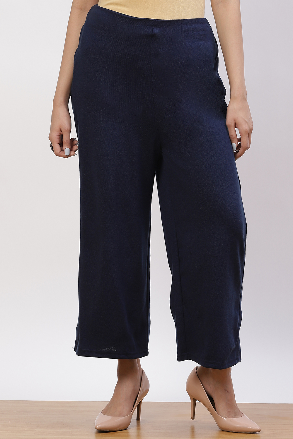 Black Acrylic Winter Palazzo Pants image number 0