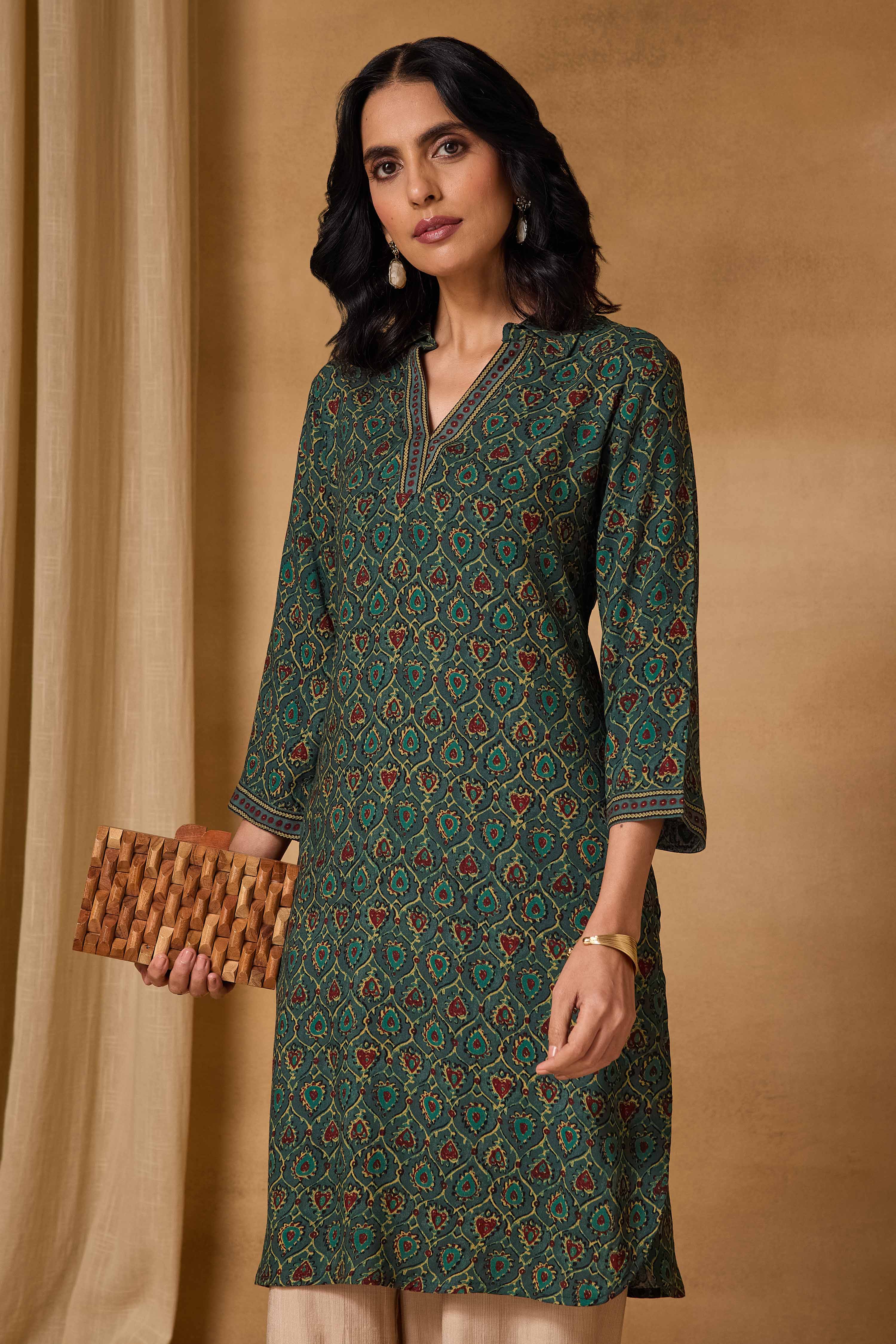 Brown Printed Straight Kurta image number 7