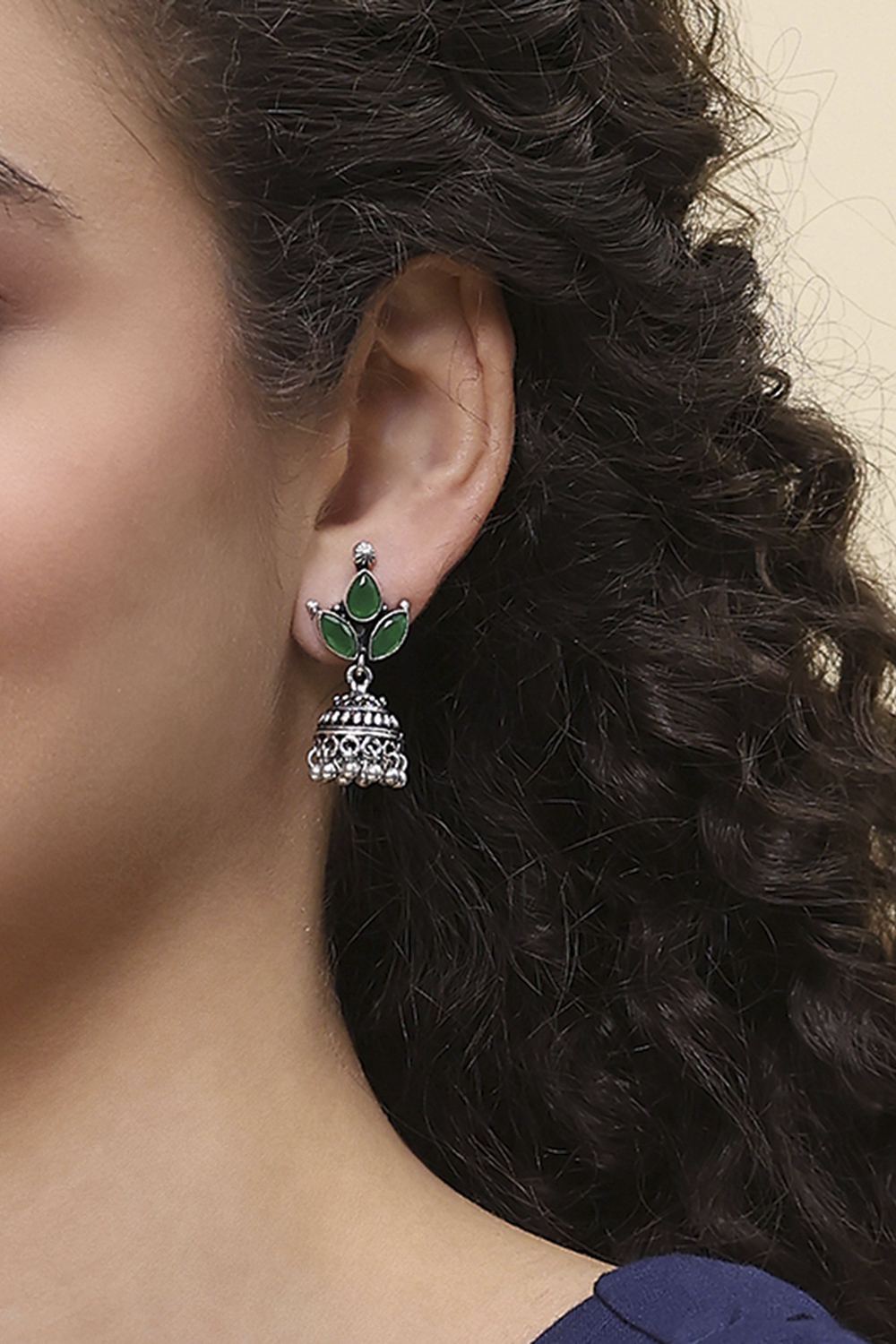 Green Brass Jhumka image number 1