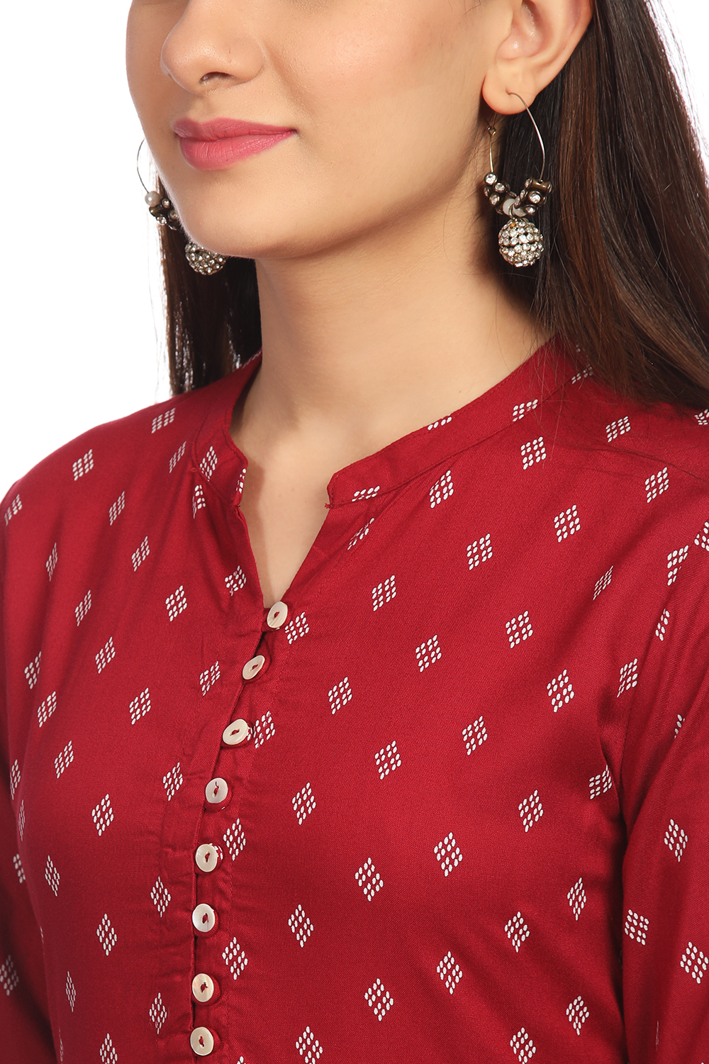 Maroon Flared Viscose Dress image number 6