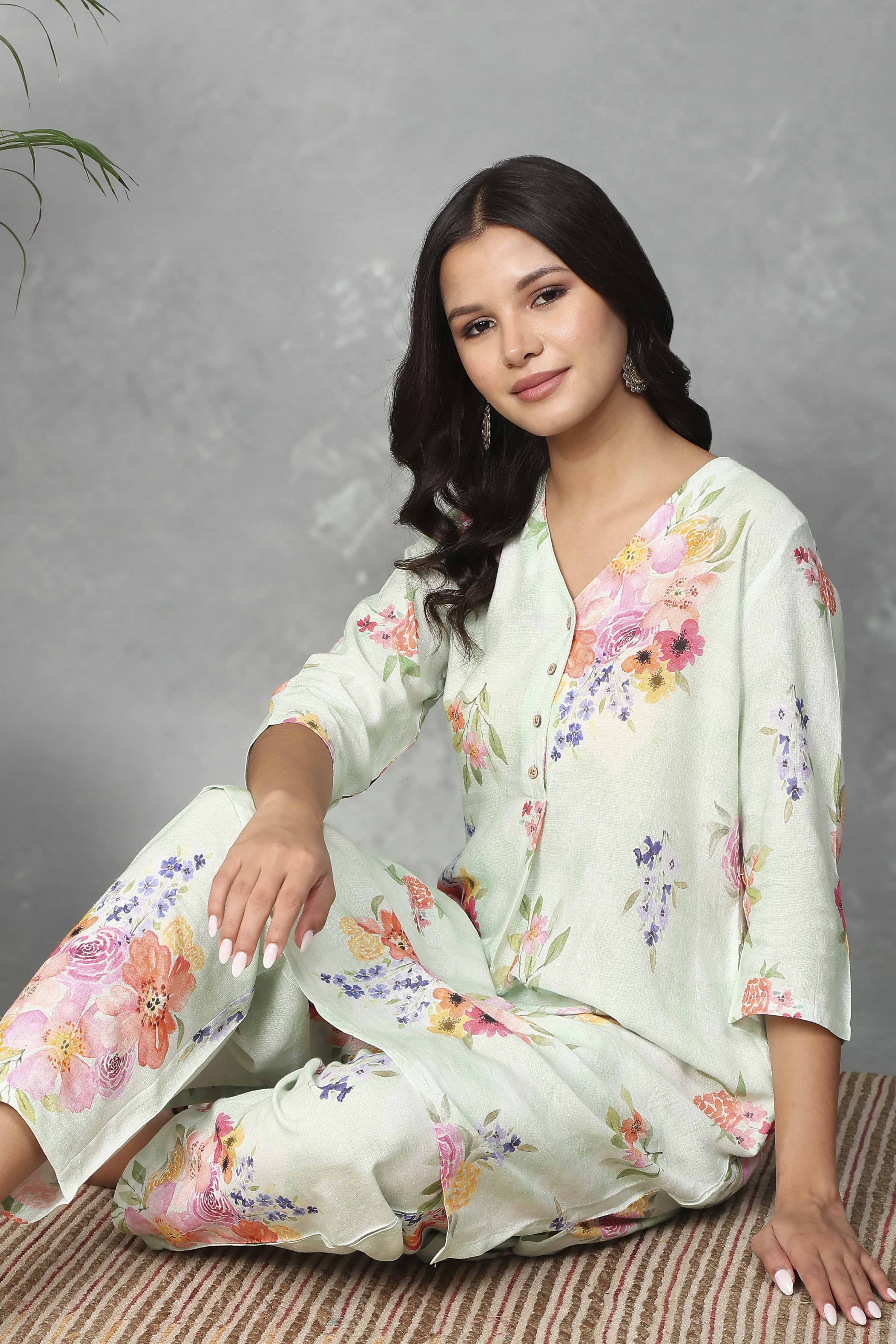 Green Viscose Rayon Kurta Pants Set image number 0