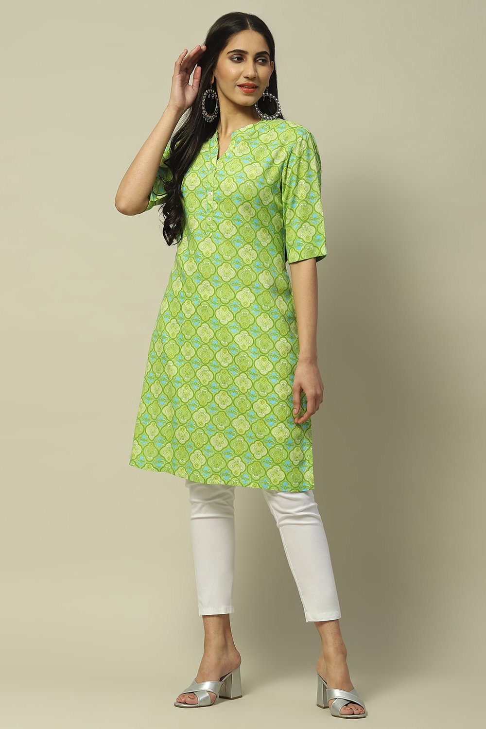 Green Rayon Staight Kurta image number 5