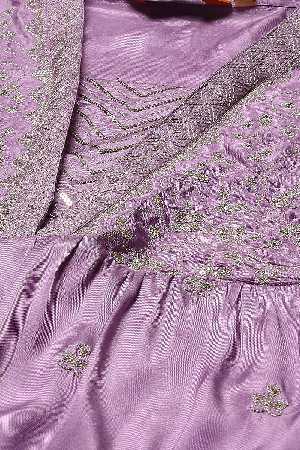 Rust Viscose Gathered Embroidered Kurta Palazzo Suit Set image number 1