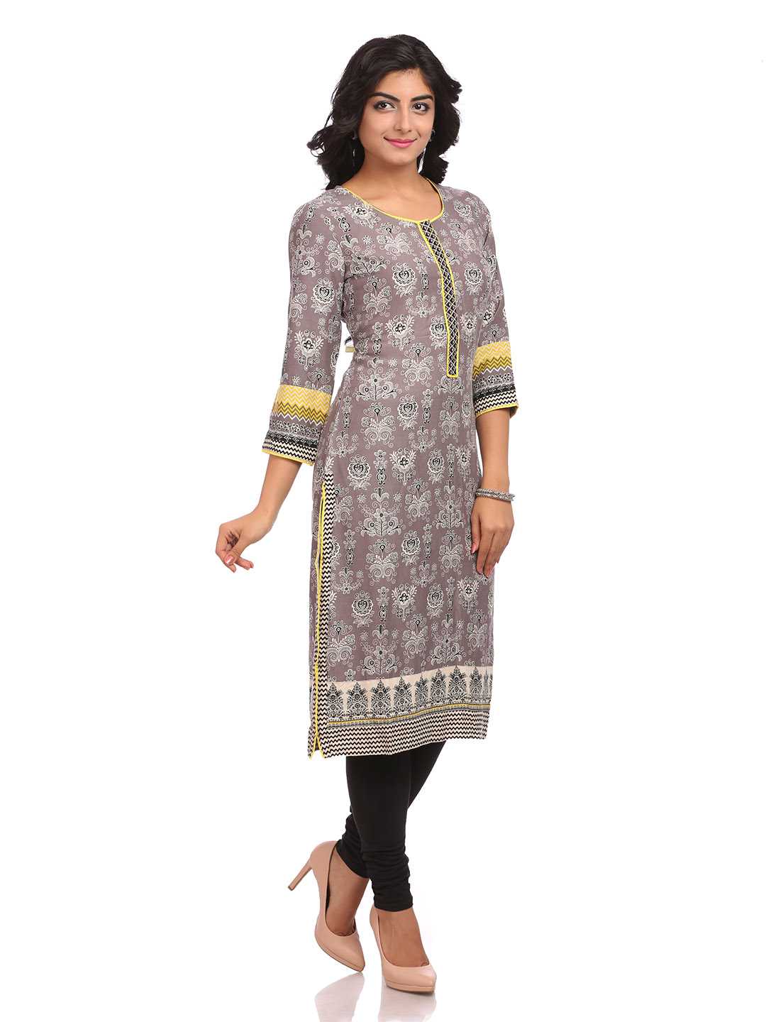 Grey Straight Rayon Kurta image number 2