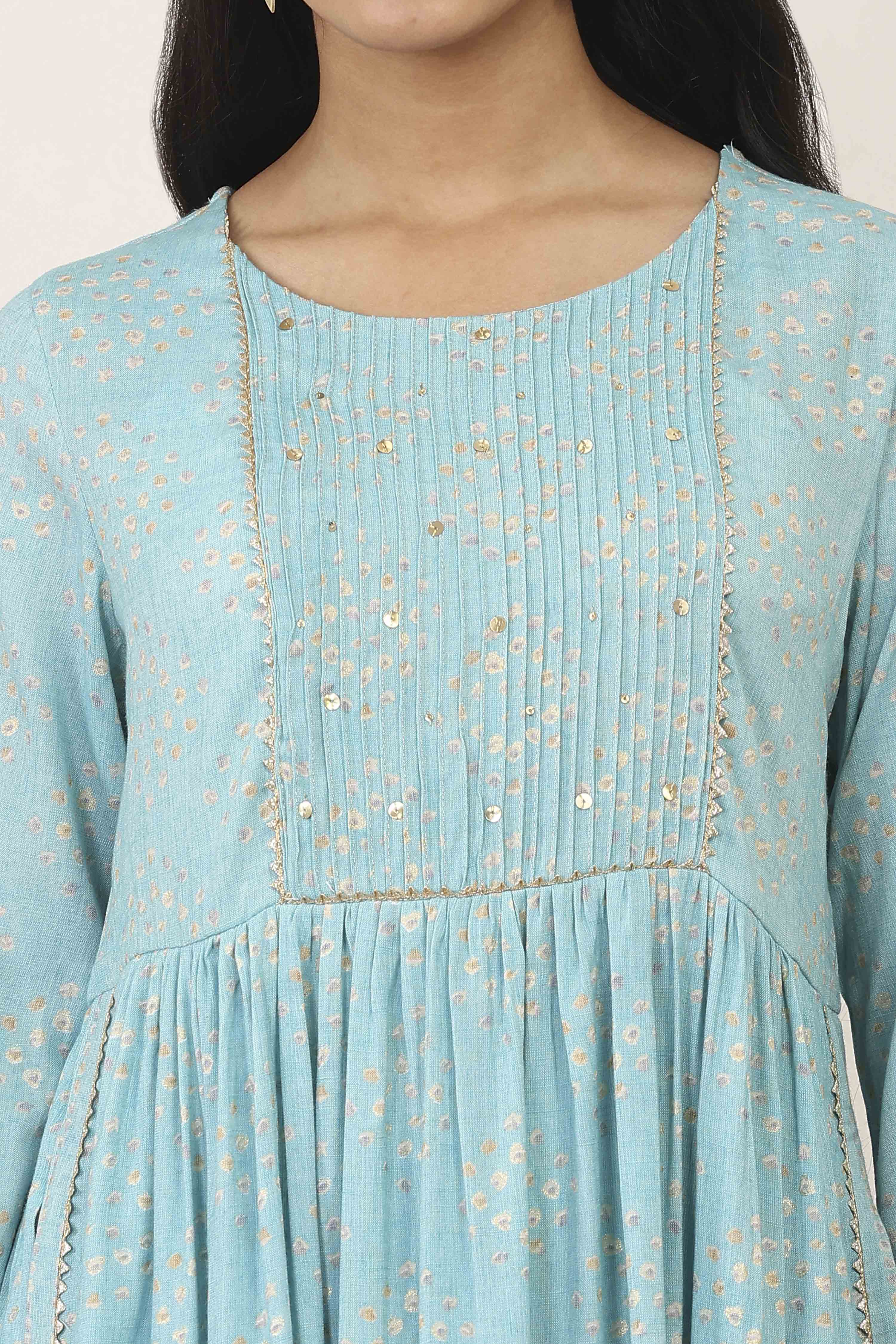 Blue Viscose Polyester Straight Suit Set image number 1