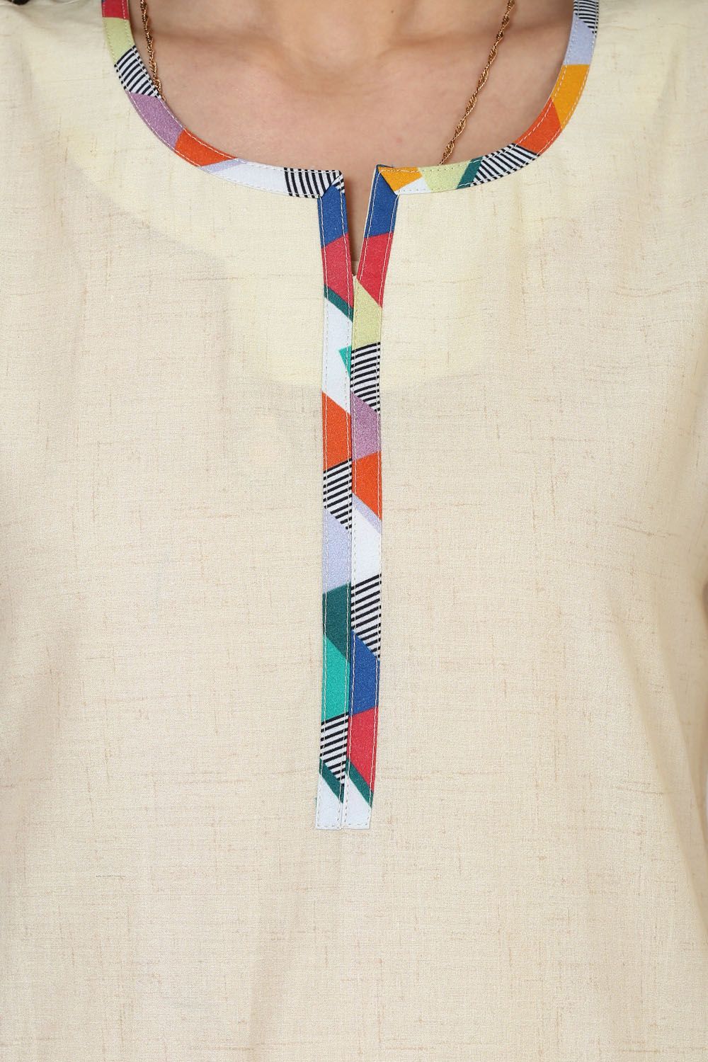 Beige Straight Cotton Kurta image number 4