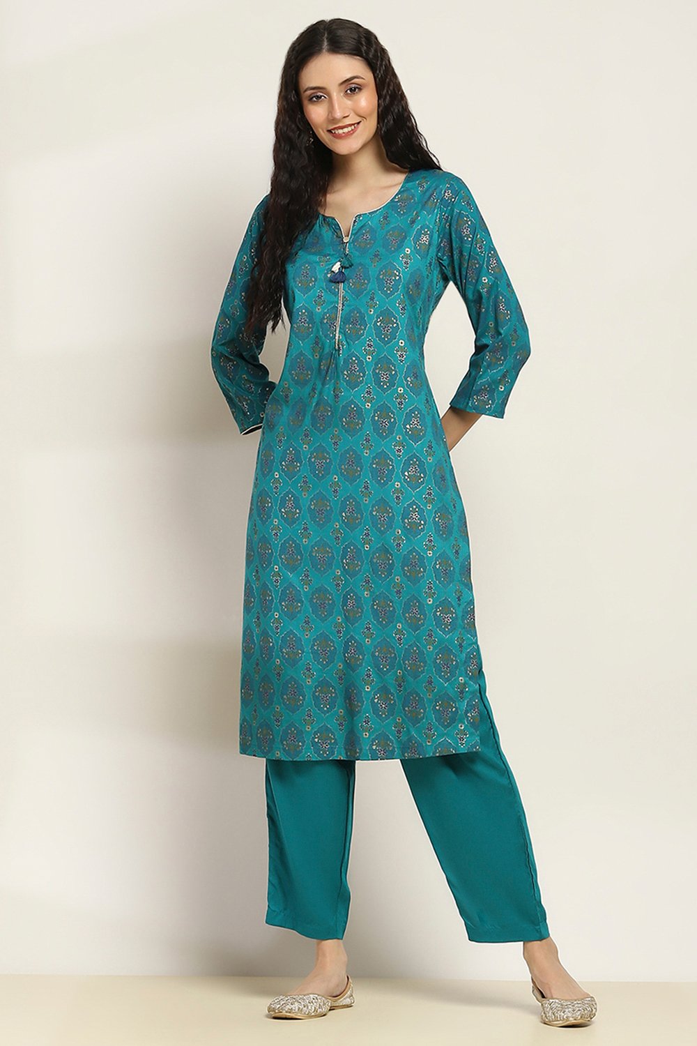 Pink Viscose Rayon Printed Straight Kurta Pants Set image number 6