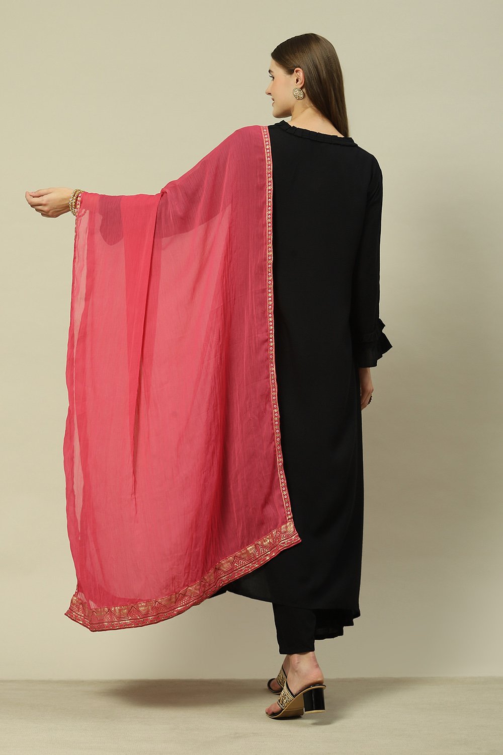 Pink Poly Chiffon Printed Dupatta image number 2