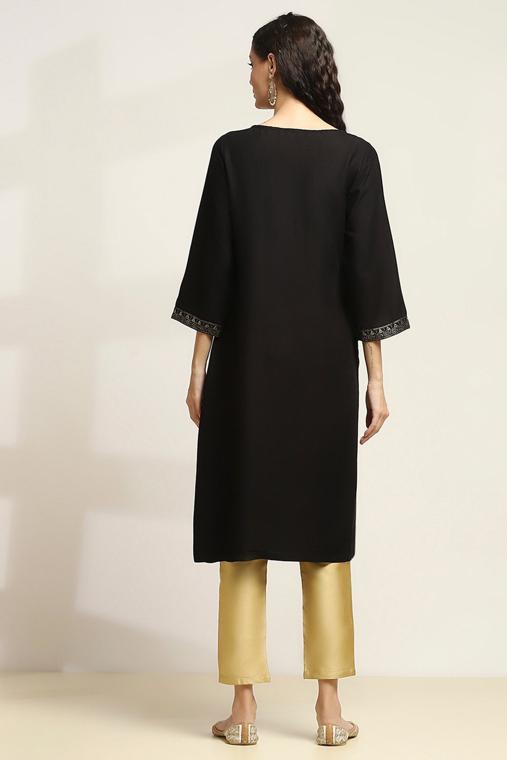 Black Viscose Rayon Printed Straight Kurta image number 3