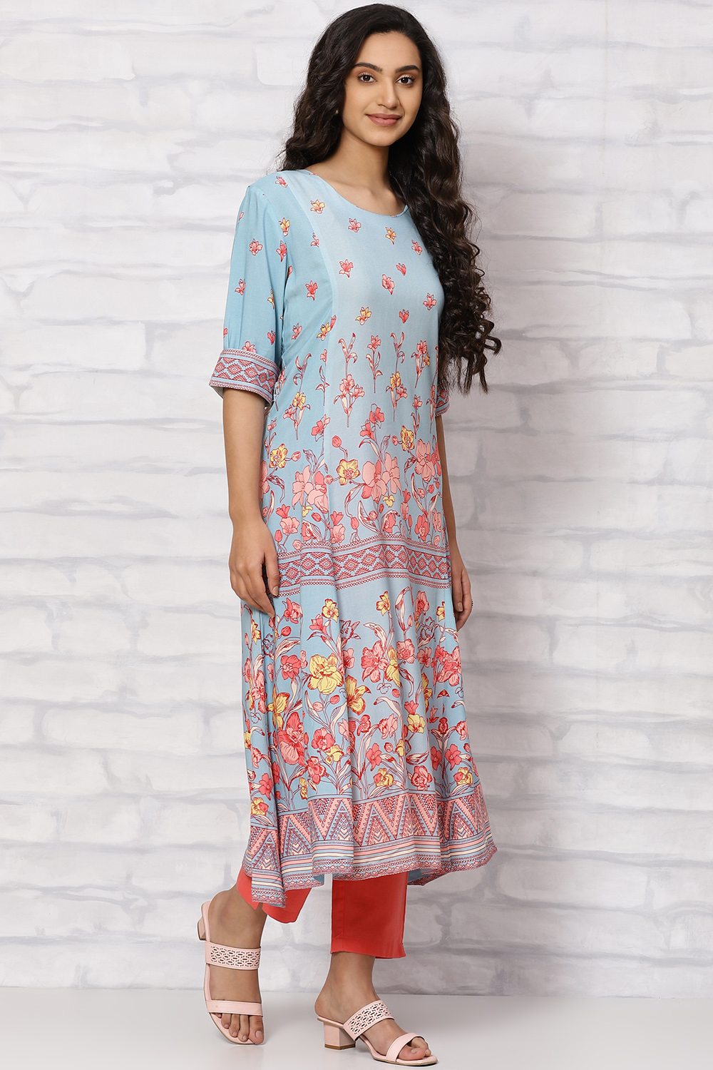 Blue Viscose Rayon A Line Dress image number 3