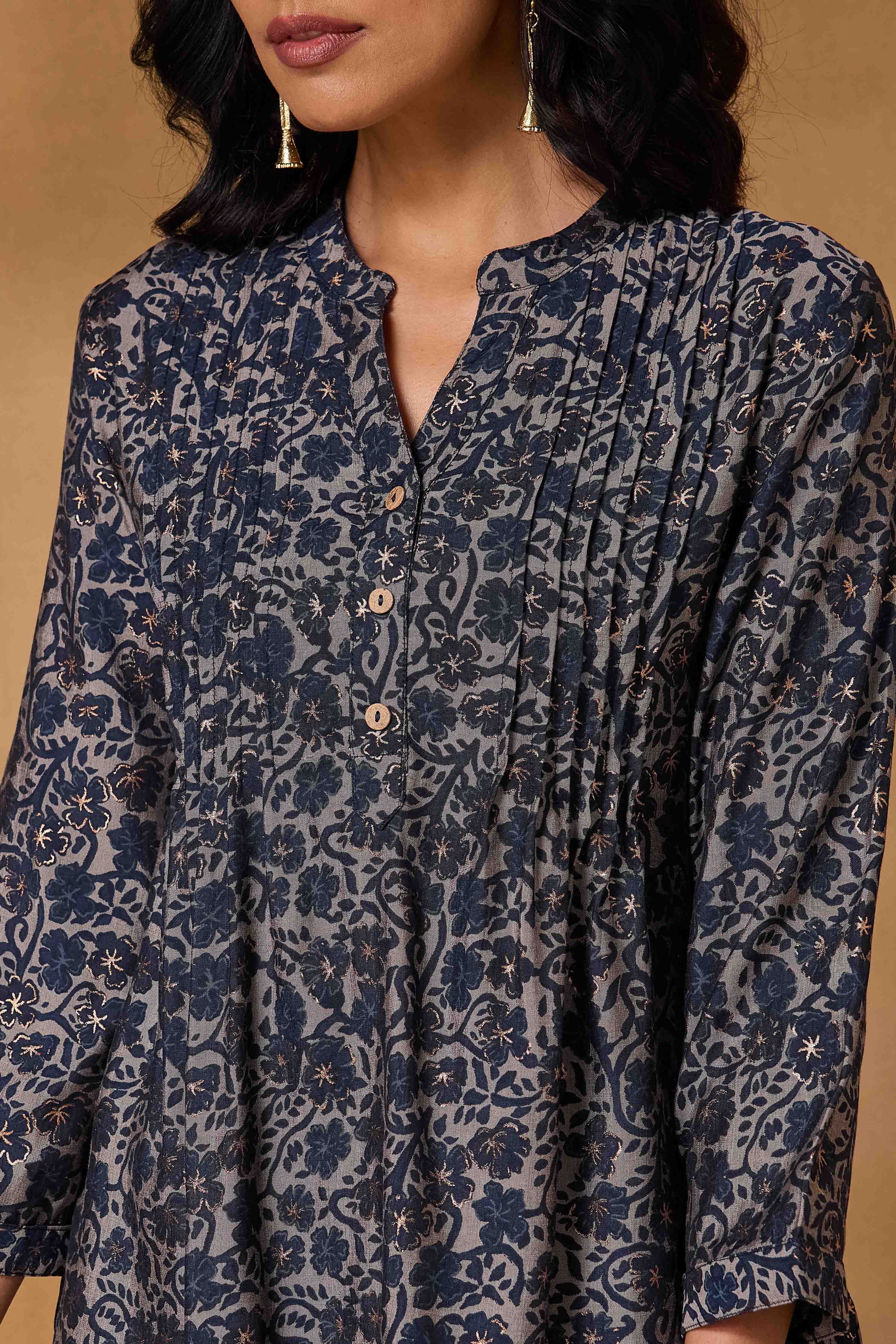 Blue Viscose Blend Regular Printed Top image number 1