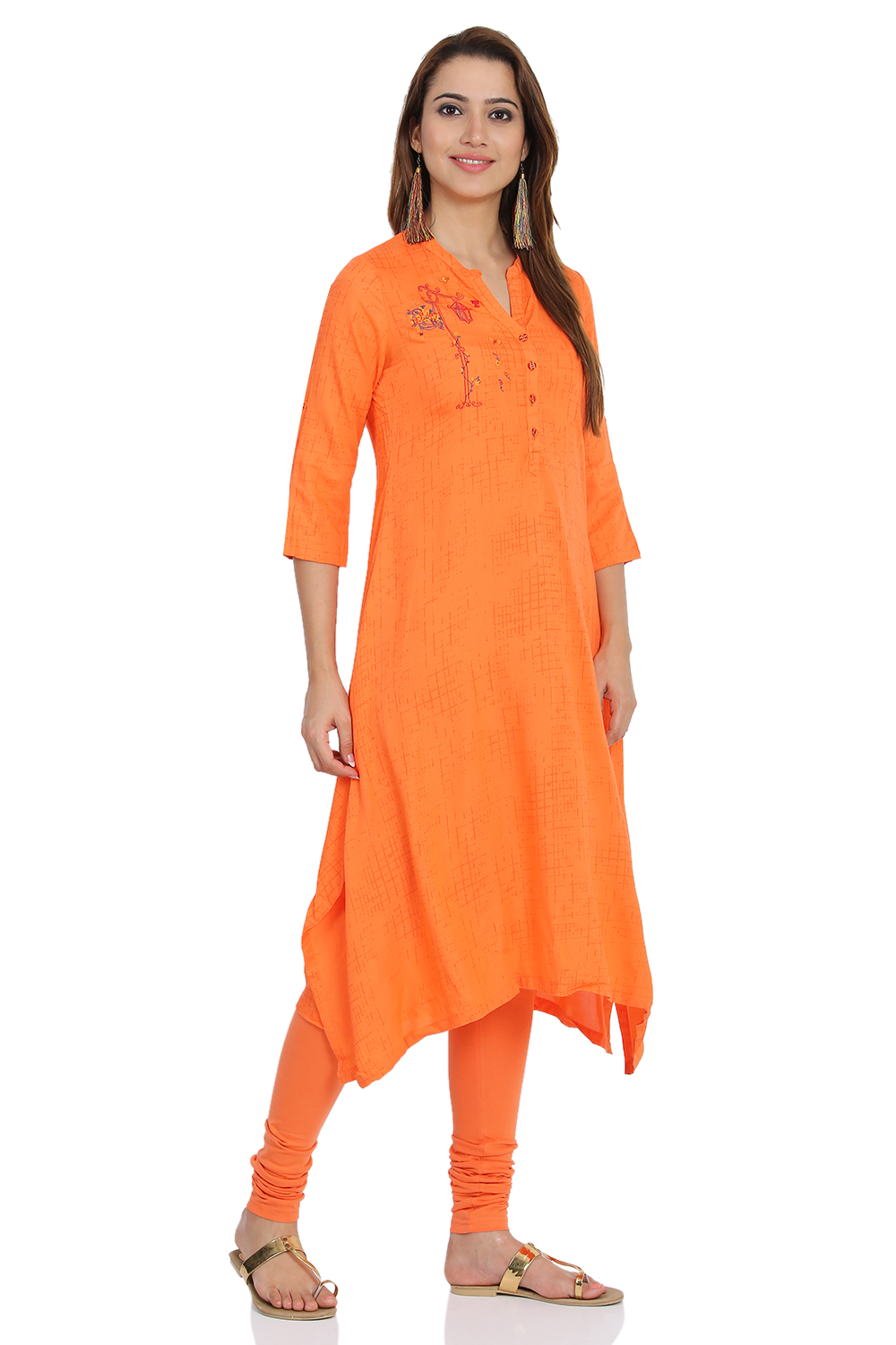 Coral Asymmetric Viscose Kurta image number 3