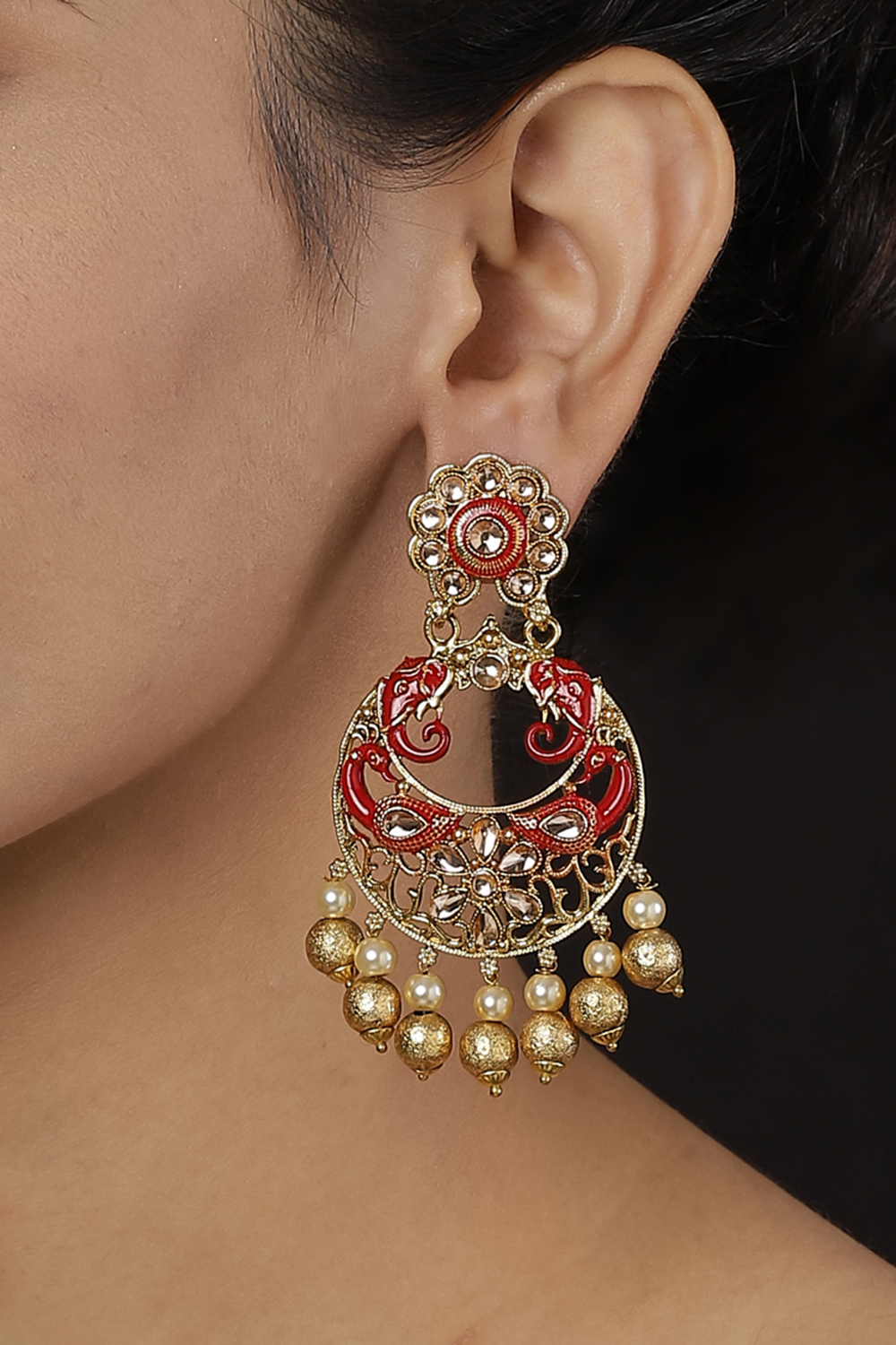 Red Metal Brass Earrings image number 1