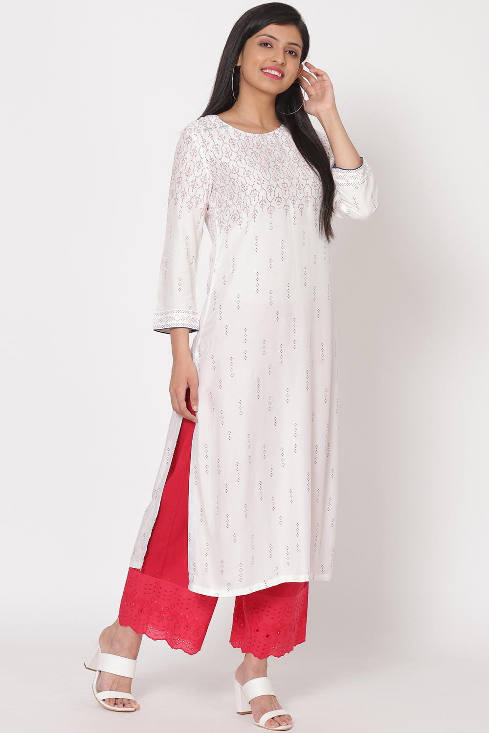 Off White Viscose Straight Kurta image number 2