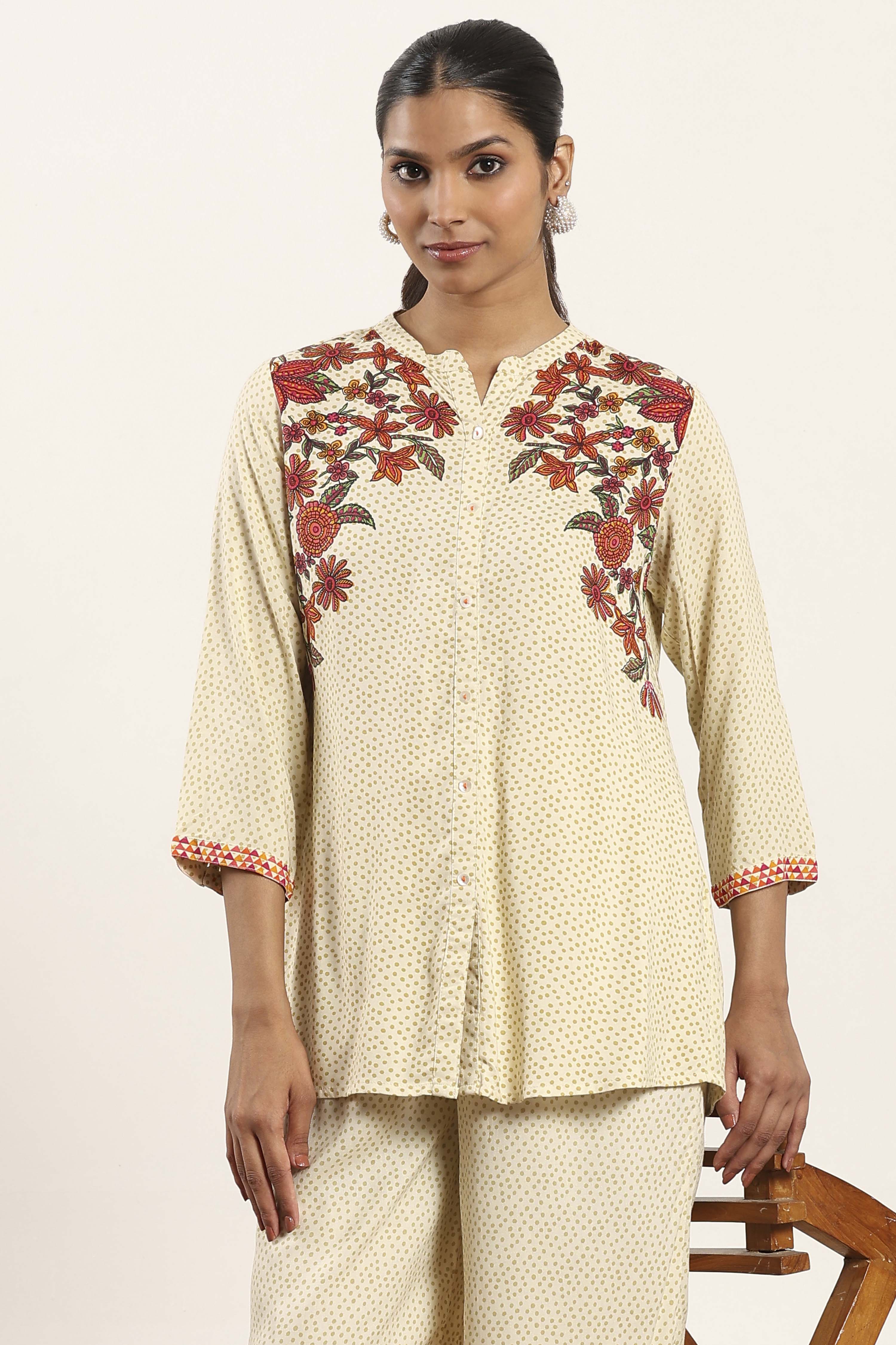 Ecru Viscose Rayon Straight Kurta Pants Set image number 7