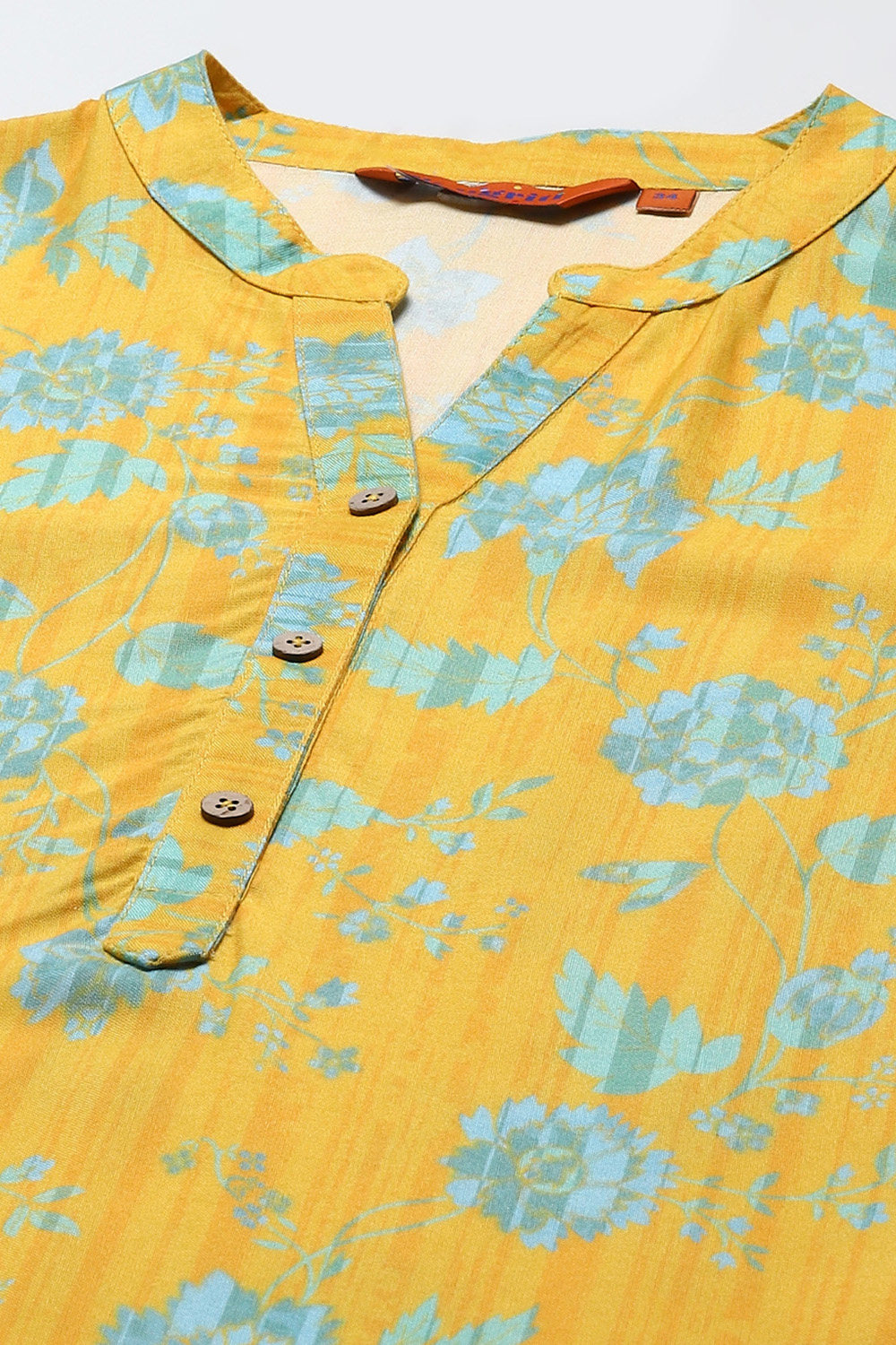 Mustard LIVA Straight Printed Kurta image number 1