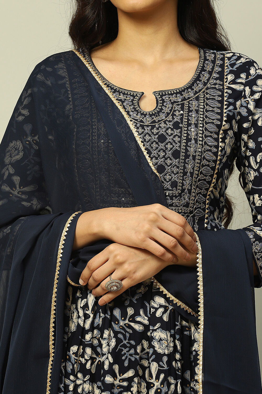 Indigo Viscose Rayon Gathered Set image number 1
