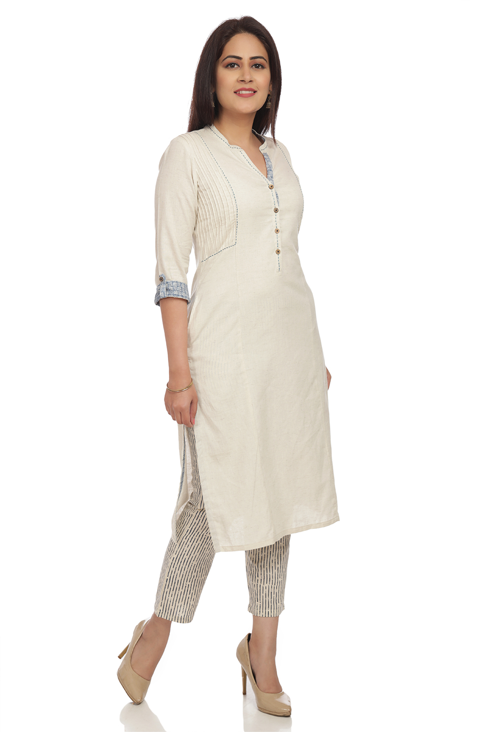 Ecru Straight Cotton Kurta image number 2