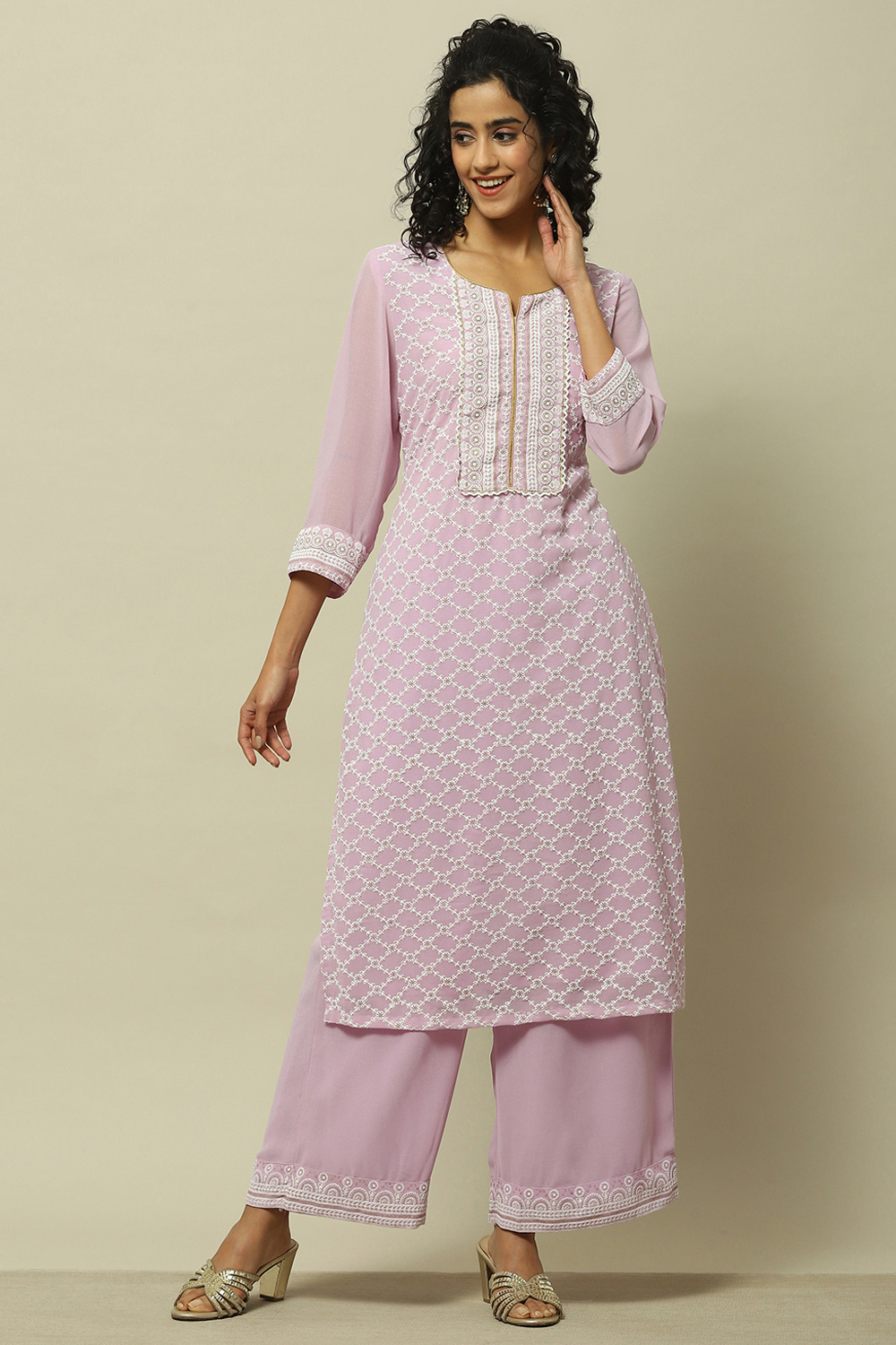 Mauve Poly Georgette Straight Kurta image number 0