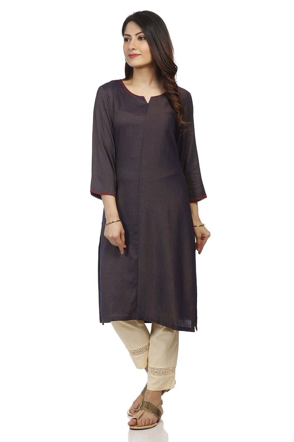 Red Straight Cotton Kurta image number 3