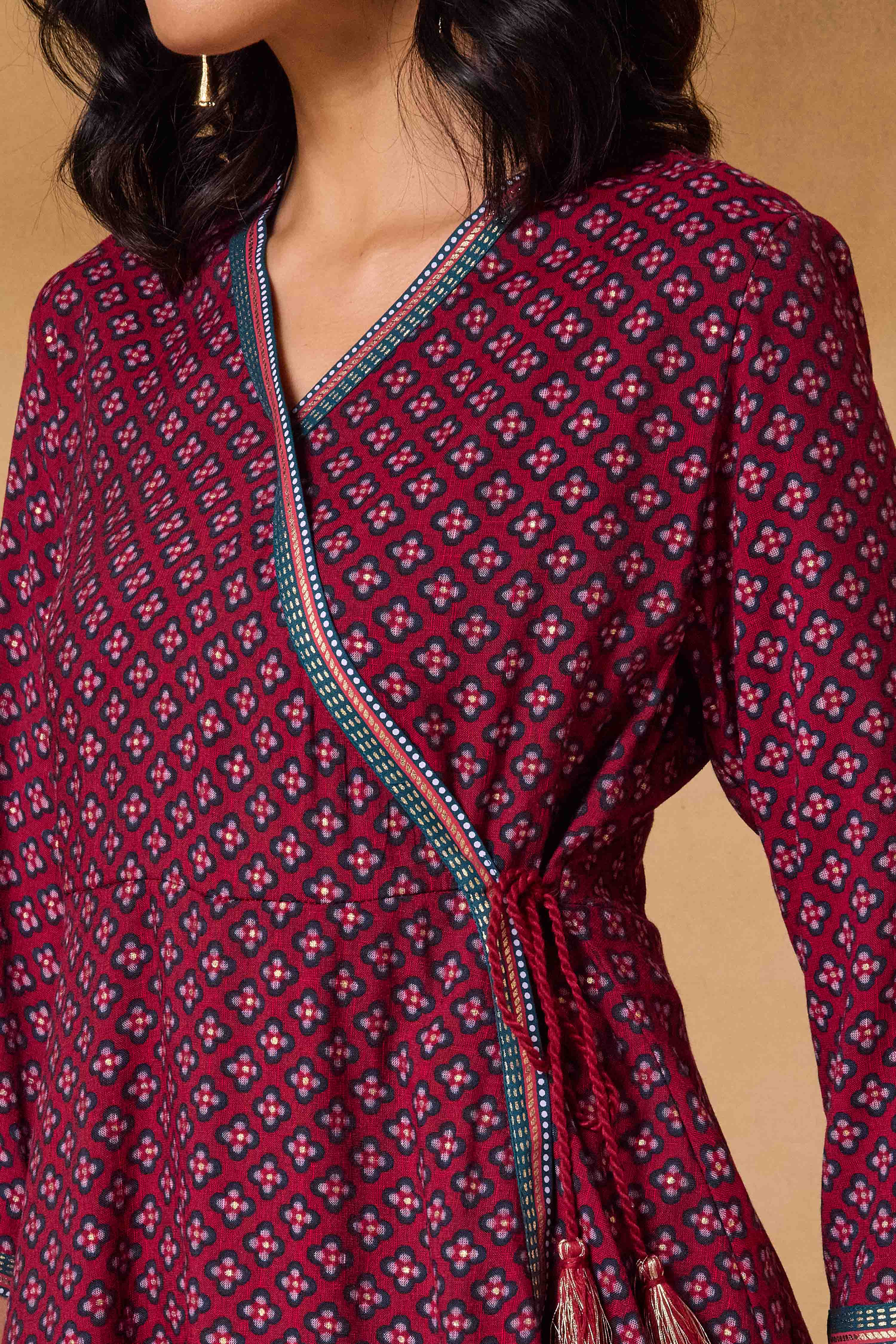 Red Viscose Blend Regular Printed Top image number 1