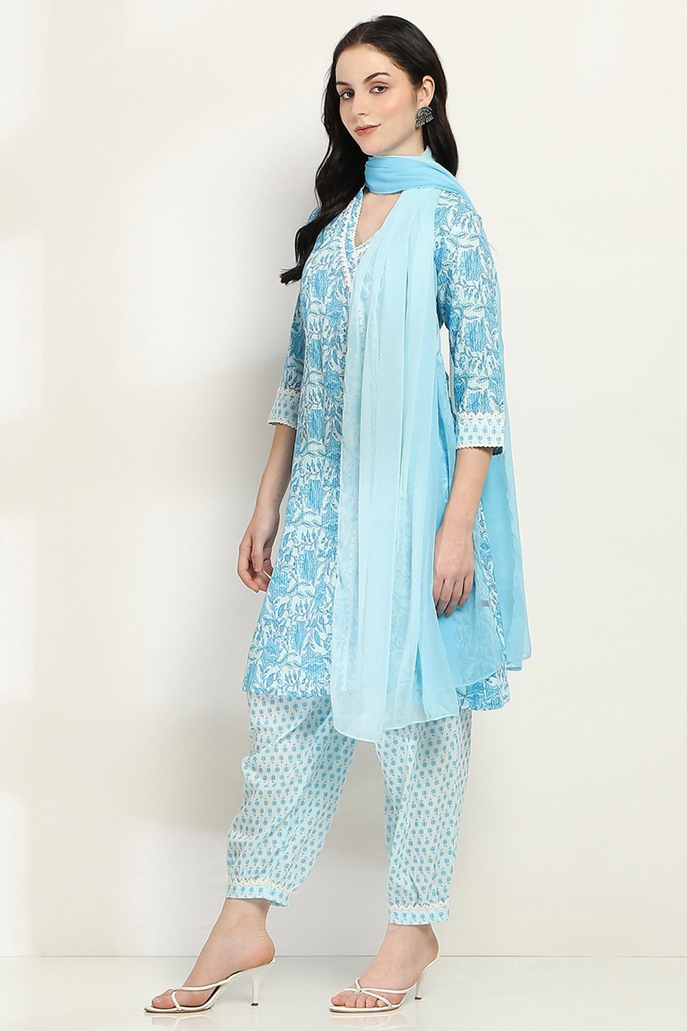 Blue Cotton Straight Set image number 3