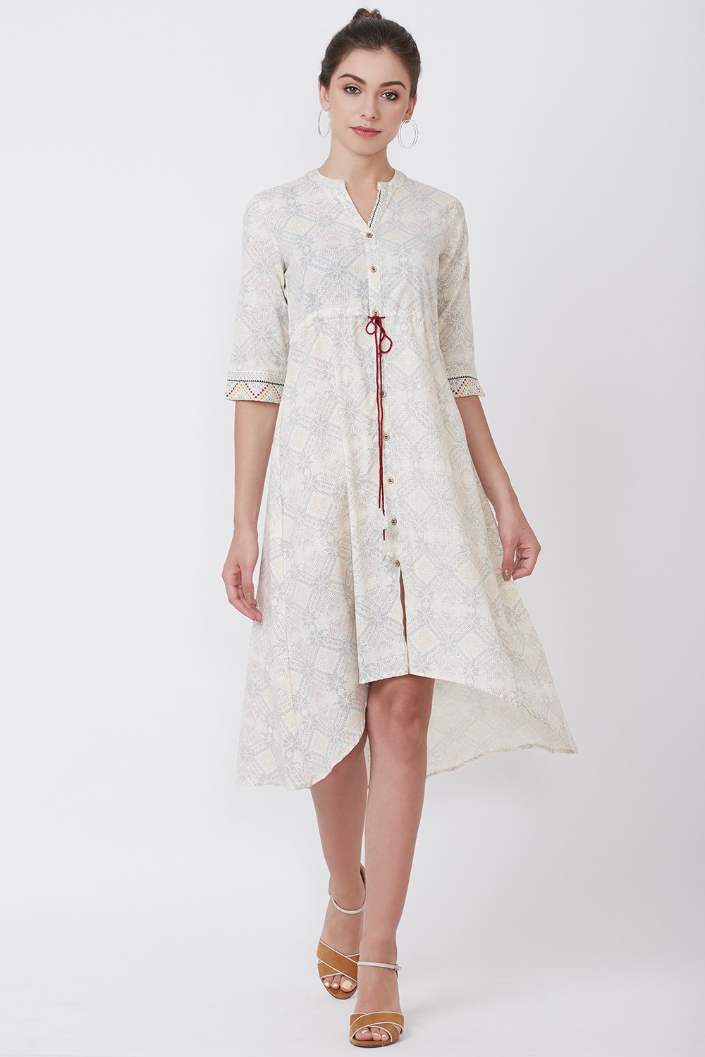 Ecru Cotton And Flex Flared Dress image number 0