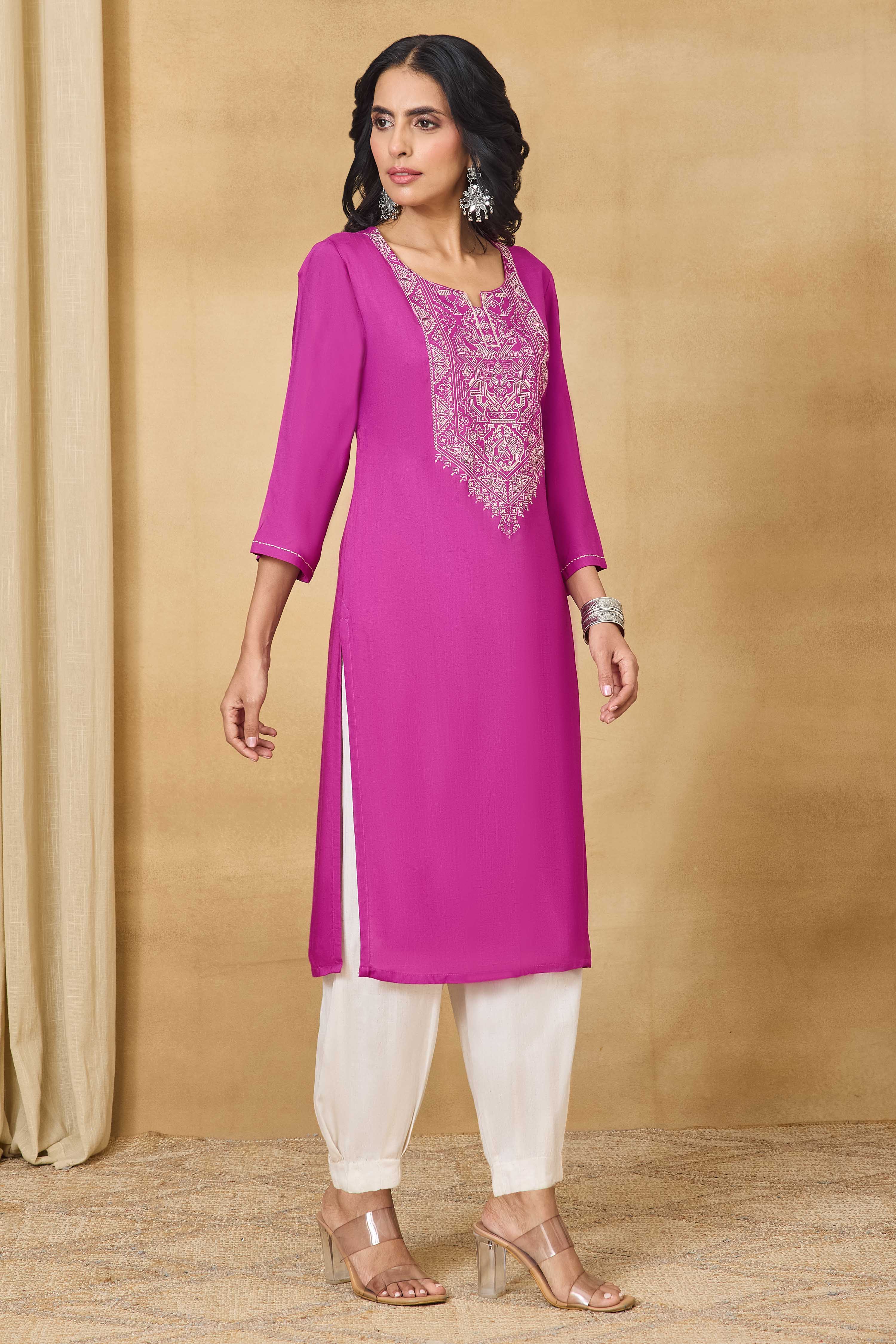 Pink Viscose Rayon Straight Solid Kurta image number 5