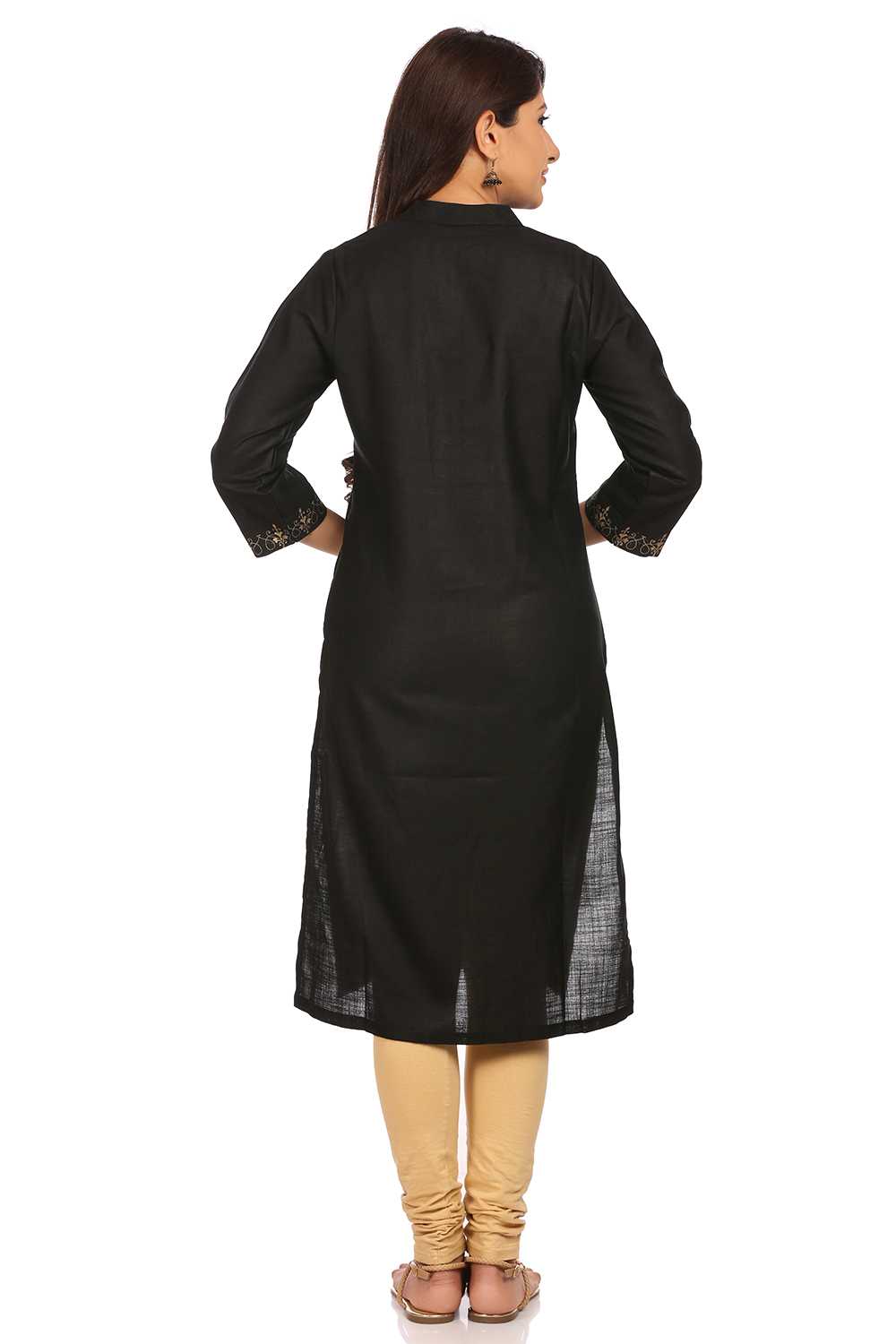 Black Straight Viscose Kurta image number 3