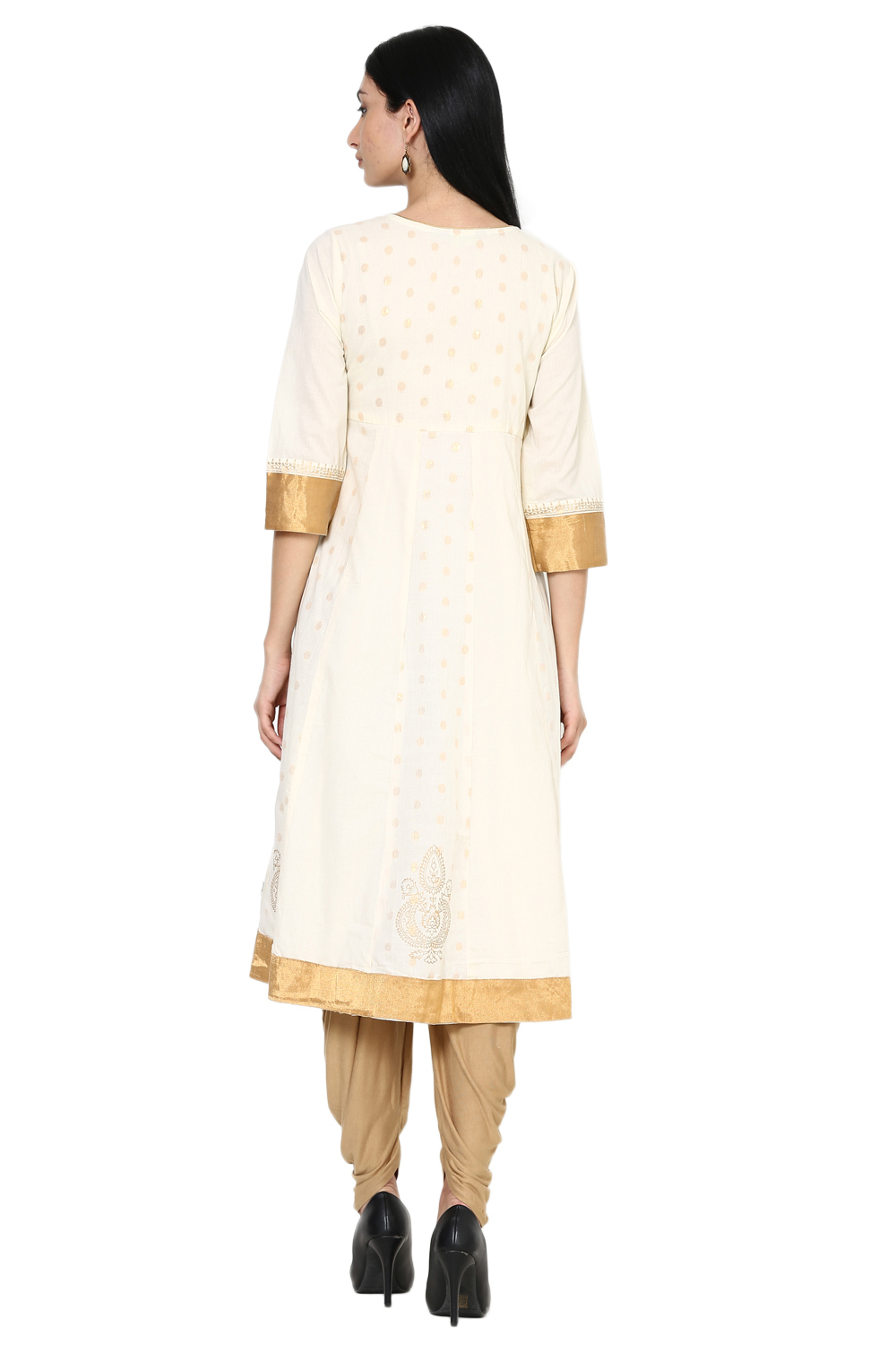 Off White Kalidar Cotton Kurta image number 4